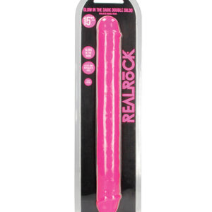 Shots RealRock 15" Double Dong Glow in the Dark - Neon Pink