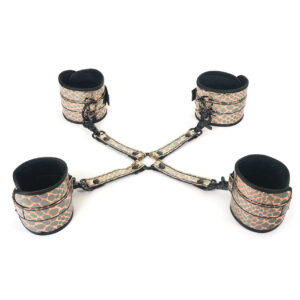 Spartacus Faux Leather Wrist & Ankle Restraints w/Hog Tie - Gold