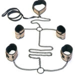 Spartacus Faux Leather Collar to Wrist & Ankle Restraints Bondage Kit w/Leash - Gold