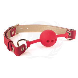 Spartacus Silicone Ball Gag w/Red Gold PU Straps - 46 mm