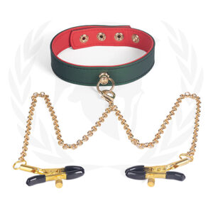 Spartacus PU Collar w/Nipple Clamps - Green