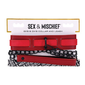 Sex & Mischief Ex's & Oh's Collar & Leash - Red/Black