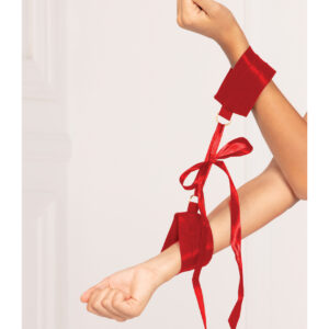Satin Elastic Cuffs D-Ring & Satin Ribbon Tie Red O/S