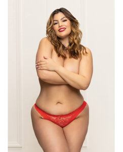 Lace Panty w/Heart Cut Out Back & Pearl Chain Detail - Red 1X/2X