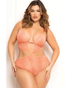 Floral Lace Underwire Teddy - Coral QN