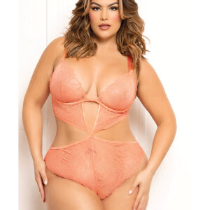 Floral Lace Underwire Teddy - Coral QN