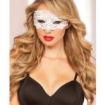 Lace Eye Mask w/Satin Ribbon Ties White O/S