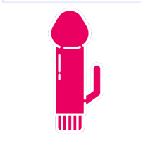 A stylized graphic of a red podcasting microphone with a blue background.