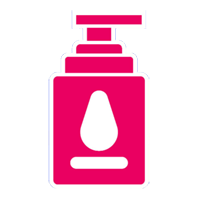 Illustration of a pink and blue spray bottle icon with a minimalist design