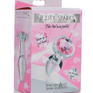 Booty Sparks Pink Gem Glass Anal Plug - Small