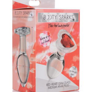 Booty Sparks Red Heart Gem Glass Anal Plug - Medium