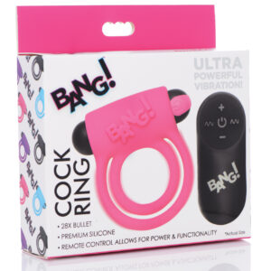 Bang! Vibrating Cock Ring & Bullet w/Remote Control - Pink