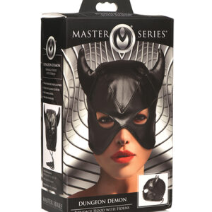 Master Series Dungeon Demon Bondage Hood w/Horns - Black