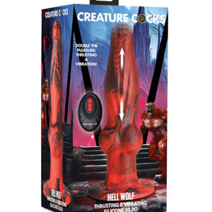 Creature Cocks Hell-Wolf Thrusting & Vibrating Silicone Dildo - Black/Red