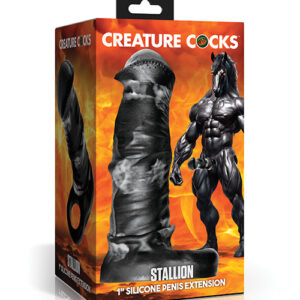 Creature Cocks Stallion 1" Silicone Penis Extension - Black/Silver Large