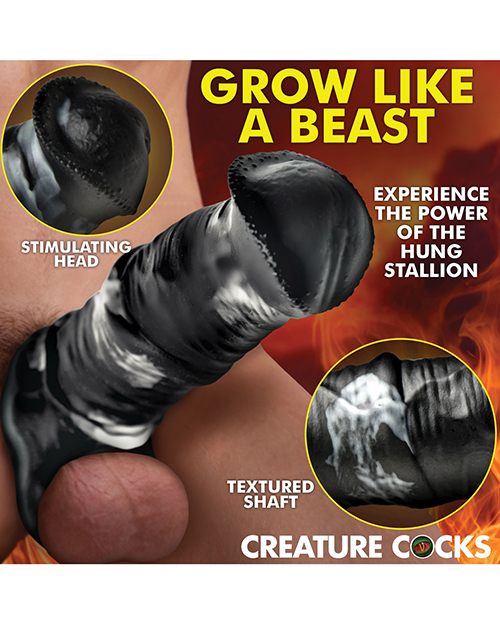 Creature Cocks Stallion 1" Silicone Penis Extension - Black/Silver Large - Image 4