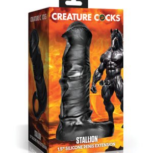 Creature Cocks Stallion 1.5" Silicone Penis Extension - Black/Silver - Extra Large